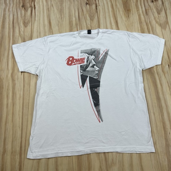 Tour Champ Other - David Bowie Men's XL White T Shirt Short Sleeve Graphic Rock Music Vintage